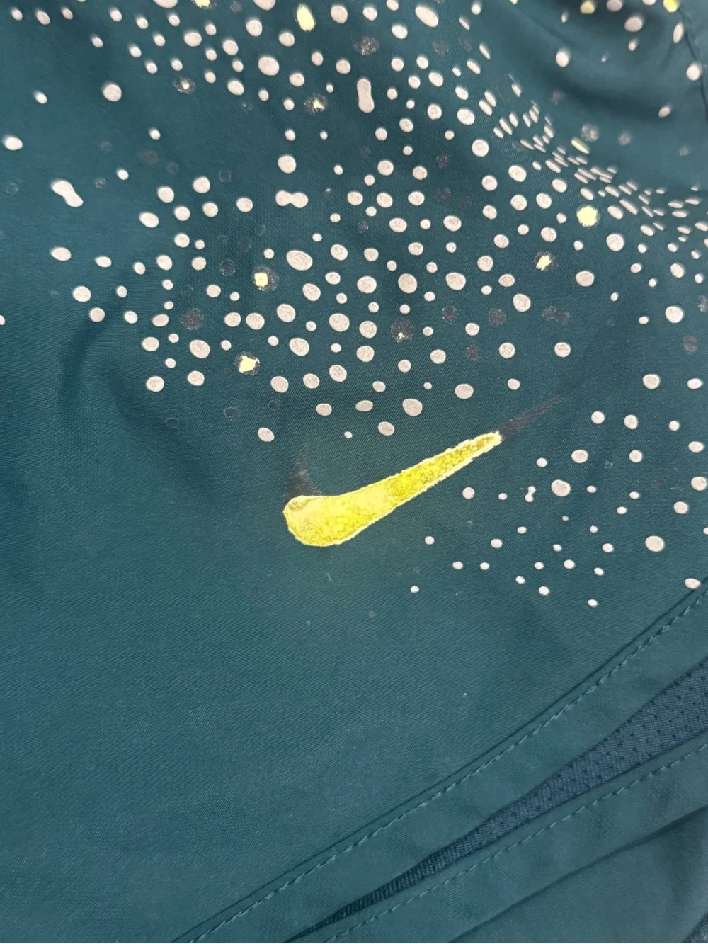 Nike Women's Large Teal Running Shorts with Yellow Accent - Picture 3 of 7
